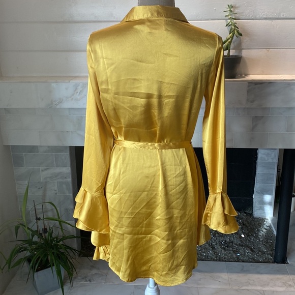 ASOS Sacred Hawk gold Satin Frilly Wrap Dress Size XS - Picture 16 of 16